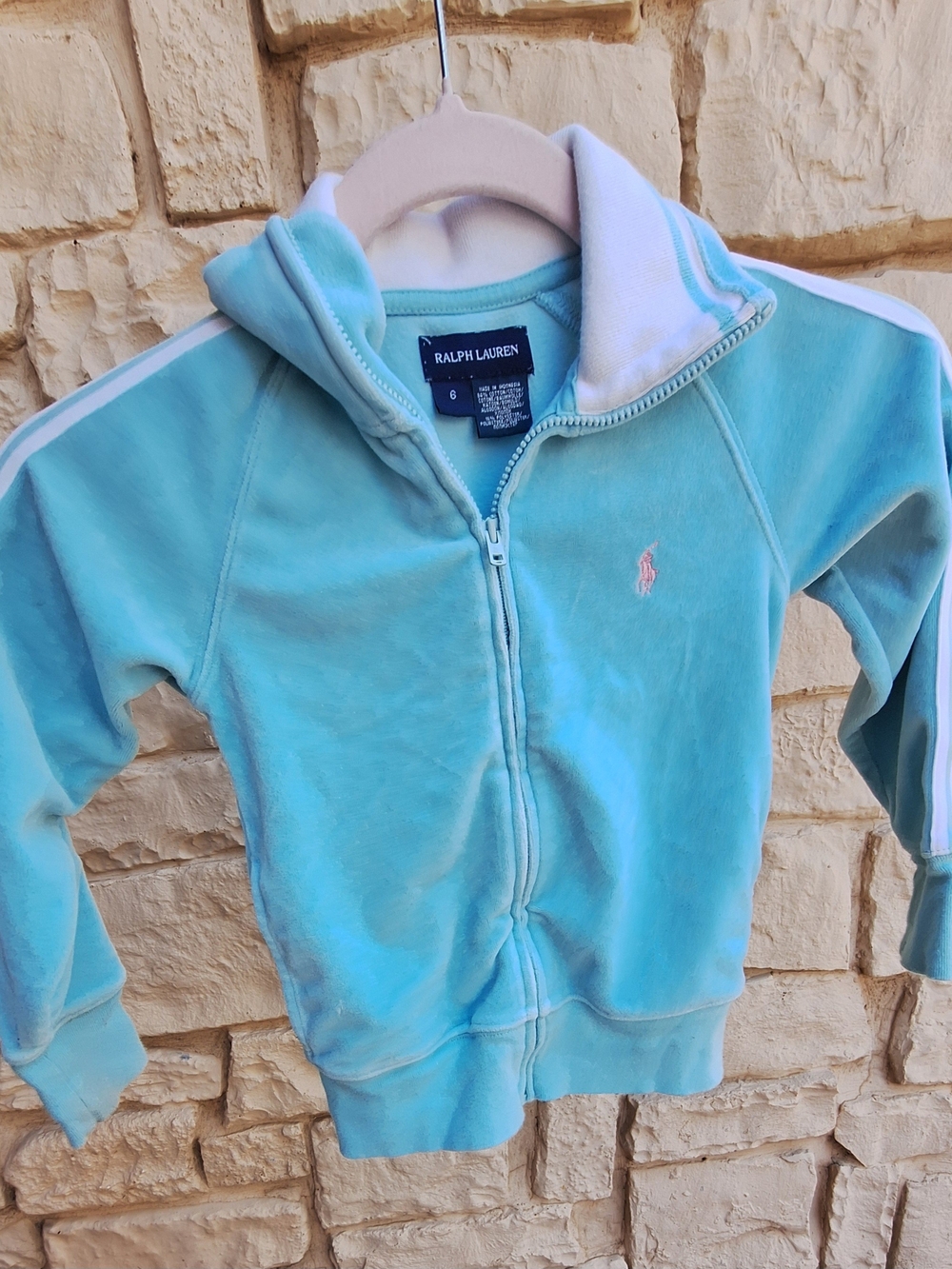 Ralph Lauren Teal Zip-Up Hooded Sweatshirt with White Trim